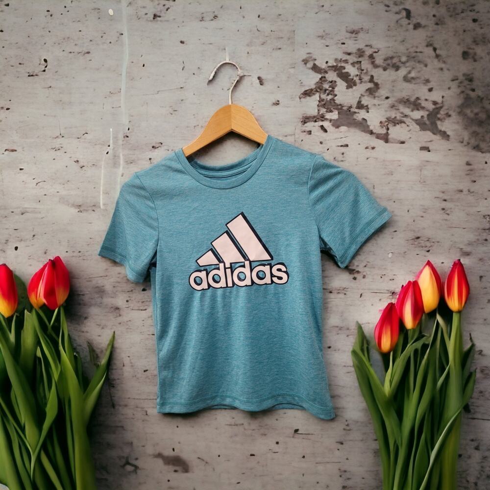 Adidas Boys Size 5 Heather Mint Logo tee
